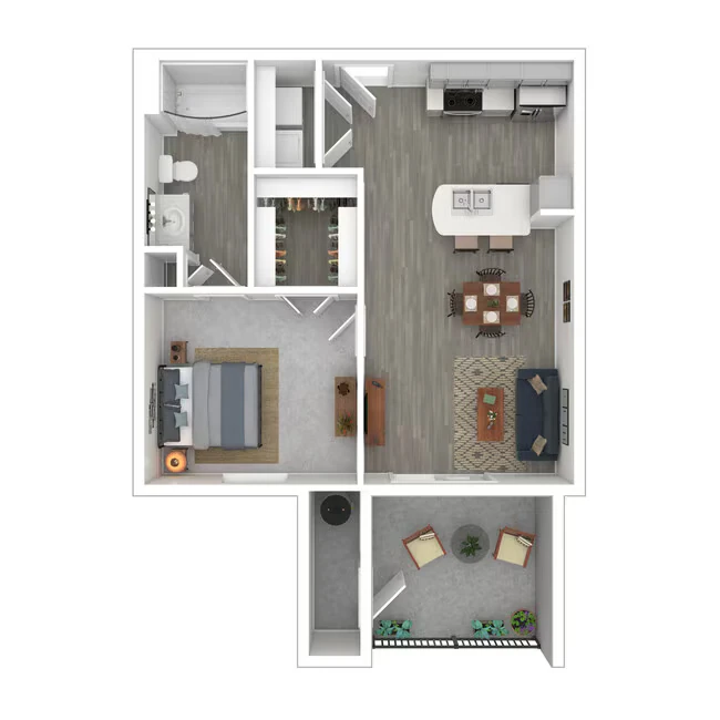 1 Bed 1 Bath 721 SqFt (586 Net) 1010 floor plan